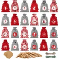 TK Gruppe Calendrier de l'Avent à remplir, modèle de sacs, comprenant 24 sacs, 24 autocollants numérotés et 24 pinces, kit réutilisable pour cadeaux de Noël, à réaliser soi-même