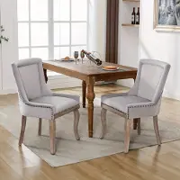 Selius Chaises de salle à manger – Ensemble de 2 chaises avec accoudoirs – Chaises rétro en bambou avec revêtement gris et finitions en clous