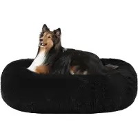 HMTOPE Lit orthopédique pour chien, forme ronde, coussin douillet, lavable, diamètre 80 cm, couleur noire