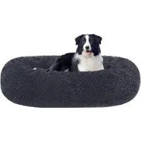 HMTOPE Lit pour chien, forme ronde, orthopédique, confortable, lavable, diamètre 90 cm, couleur gris foncé