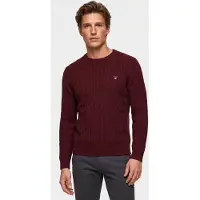 Gant pour homme. 8050601 Pull col rond et point torsadé en coton bordeaux (L), Casuel, Grenat