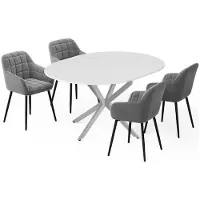 Vicco Ensemble de table à manger Loyd Blanc/Gris 120x120cm avec 4 chaises de salle à manger (grises), Model 62781