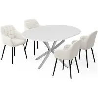 Vicco Ensemble de table à manger Loyd Blanc/Gris 120x120cm avec 4 chaises de salle à manger (beige), Model 62780