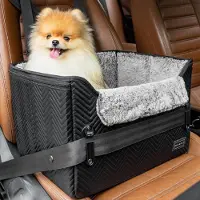 PetsFit Siège auto pour chien, modèle 2-en-1, transformable en lit pour petit chien, pour siège arrière ou siège passager, en cuir noir, taille S