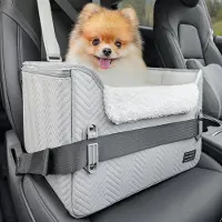 PetsFit Siège auto pour chien, adapté aux petites races, 2 en 1 : lit pour chien et siège auto, pour la banquette arrière, en cuir gris