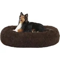 HMTOPE Lit pour chien, forme ronde, orthopédique, confortable, lavable, diamètre 80 cm, couleur marron
