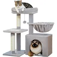 Markenlos Arbre d'activités "Kleine Krabbe" de 73 cm pour chats d'intérieur, avec 2 styles, une grande hamac et une perche amovible - Couleur : gris