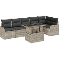 Selius Ensemble de salon de jardin modulaire, 7 places, gris clair, en résine tressée