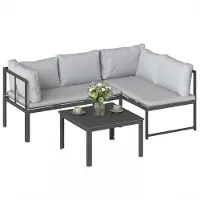 Selius Ensemble de mobilier de jardin 3 pièces - Gris - Modulaire - 4 places - Métal et polyester