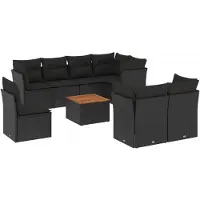 Selius Ensemble de salon de jardin 9 pièces, noir, en résine tressée - Ensemble de mobilier de jardin pour 9 personnes