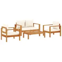 Selius Ensemble de salon de jardin 4 pièces en bois d'acacia massif - Coussins crème - 4 places assises - Ensemble de mobilier de jardin