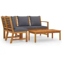 Selius Ensemble de salon de jardin 4 pièces - Bois d'acacia massif, couleur gris foncé - Avec table basse - Coussins en polyester