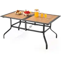 Selius Table de jardin ou de balcon - Plateau de 1505 X 960 Mm - Structure en acier au carbone et en DPC - Finition imitation bois marron et noir - Pour 4 à 6 personnes, usage extérieur