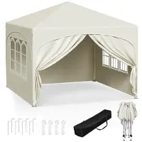 Merkloos Pavillon pliant - Tonnelle de jardin 3 x 3 m - Beige - Toit déperlant - Anti-UV 50+ - 6 à 10 personnes