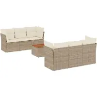 Selius Ensemble de salon de jardin 7 pièces, beige, en résine tressée - 7 places - Coussins inclus