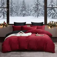 Merkloos Couvre-lit d'hiver, 200 x 200 cm, en velours, rouge et noir