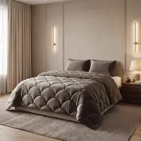 Royal Textile Sleeptime Lazy Teddy/Velours Taupe/Marron, dimensions : 200x200 cm + 2 coussins de 60x70 cm