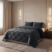 Royal Textile Sleeptime, modèle Lazy Teddy/Velvet, couleur noire, dimensions : 200x200 cm + 2 coussins de 60x70 cm