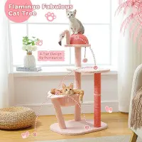 Markenlos Collox, arbre à chat multi-étages - Arbre à chat "Flamingo" - Avec hamac - 4 niveaux - Avec jouets - Hauteur 95 cm - Rose