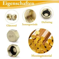 Markenlos Dailygoods - Bouchons d'obturation 7 pièces - Capuchons de fin de tuyau 1/2 pouce - Joints en caoutchouc - Bouts hexagonaux en laiton - Embouts de tuyau - Montage facile