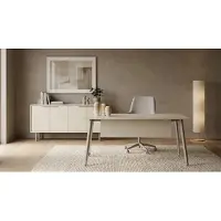 AEA Ensemble de bureau moderne blanc, comprenant : bureau de direction élégant et meuble de rangement exclusif, ensemble de 2 pièces