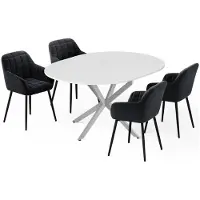 Vicco Ensemble de table à manger Loyd Blanc/Gris 120x120cm avec 4 chaises de salle à manger (noires), Model 62782