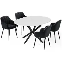 Vicco Ensemble de table à manger Loyd Blanc/Noir 120x120cm avec 4 chaises de salle à manger (noires), Model 62788