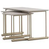 AEA Ensemble de tables basses beige, en MDF et en acier inoxydable, design moderne, empilables, couleur unie