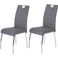 Dripio Ensemble de deux chaises de salle à manger Susi, revêtues de similicuir gris, avec structure chromée, dimensions : 43 x 61 x 98 cm