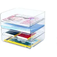 Markenlos Corbeille de rangement A4 à 4 niveaux en PET, transparente, organiseur pour enveloppes (4 pièces, transparent)