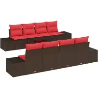 vidaXL Ensemble de salon de jardin , 9 pièces, en résine tressée beige et rouge