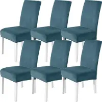 Sonstiges Housses de siège en velours, lot de 6, motif paon bleu, stretch, lavables, pour fauteuils à dossier haut et à dossier bas