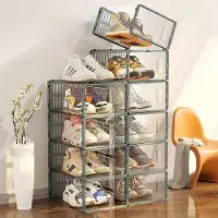 Markenlos Jeu de boîtes de rangement pour chaussures - Boîtes transparentes empilables avec couvercle (gris)
