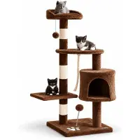 Belviona Arbre à chat, compact 112 cm avec balles de jeu, sisal & grotte de câlins, marron