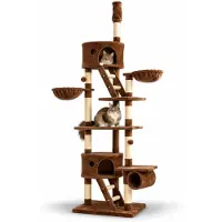 Belviona Arbre à chat XXL avec tendeur de plafond, jeu & soin des griffes à la perfection, hauteur 230-250 cm, marron