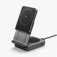Spigen Essential Ef302moq Qi2.2 2in1 Chargeur magnétique sans fil Magsafe noir (25 W), Chargeur sans fil, Noir