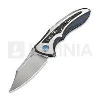 We Knife Couteau pliant Varg, Blue/Satin Titanium & Aluminum Foil CF, Hand Rubbed Satin