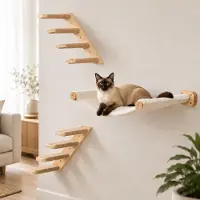 Merkloos Hamac pour chat Mur d'escalade pour chat Ensemble 3 pièces - Réversible et lavable - Bois de pin avec jute - Pour chats d'intérieur