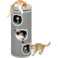 Merkloos Arbre à griffer pour chat - Arbre à chat 96 cm de haut Ø 38 cm - 4 niveaux - 6 kg - Gris