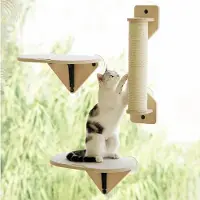 Merkloos Lit de fenêtre pour chat - Bois - Griffoir en sisal - Ventouses - 3 pièces