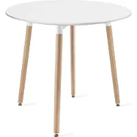 Home Collective Table de salle à manger Table de salle à manger ronde blanche avec pieds en hêtre naturel, 80 cm de diamètre - pour la cuisine, la salle à manger, le salon - Plateau en MDF durable