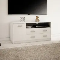 Home Collective Armoire TV 110cm de large Buffet bas avec surface mate Table TV avec 1 porte 2 tiroirs et 2 étagères en stratifié Board Blanc