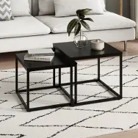 Home Collective Table basse en bois (lot de 2), Table de salon Moderne, Carrée en noir, pour le salon