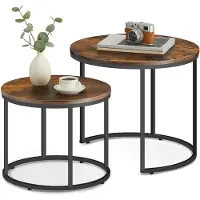 Home Collective Table basse 2 pièces ronde table d'appoint design loft 2 en 1 imbrication surface anti-rayures, salon | chêne rustique avec pieds noirs