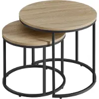 Home Collective Table basse set de 2 tables rondes d'appoint Loft Design 2 en 1 emboîtement surface anti-rayures, salon | 53cm et 43cm de large Chêne Sonoma avec pieds noirs