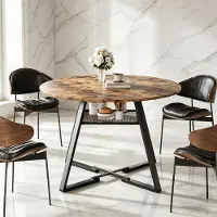 INONEFT , table ronde pour salle à manger, diamètre 120 cm. Table pour salle à manger, table compacte en bois de style industriel, couleur marron vintage