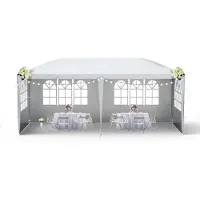 QEENTOE Pavillon de jardin , 3x6 mètres, gris, tente en polyéthylène étanche avec 6 parois, porte zippée, idéal pour les événements de jardin