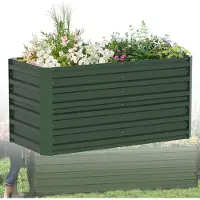 QEENTOE , bac surélevé rectangulaire en métal galvanisé, dimensions 120x60x58 cm, kit pour jardin, idéal pour les herbes, les légumes, les fruits, les fleurs, pots de culture, semis et culture précoce