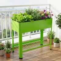 QEENTOE Bacs surélevés pour jardin, en métal, avec espace de rangement, pour légumes et herbes aromatiques (vert)