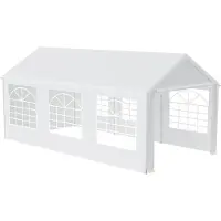 QEENTOE Pavillon de jardin 3x6 mètres avec fenêtres, imperméable, blanc – Tente pour jardin, fêtes et rassemblements, idéale pour le camping
